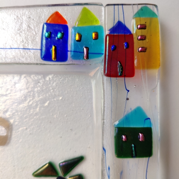 Fused Glass | handmade | square Matzah tray 10.5 inches - Picture 2 of 11